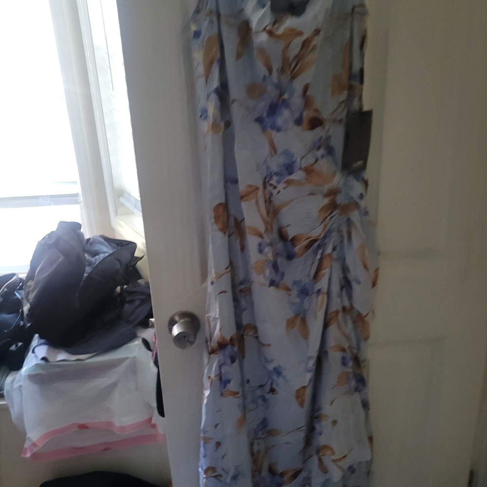 White House Black Market Blue and Brown Floral Midi Dress